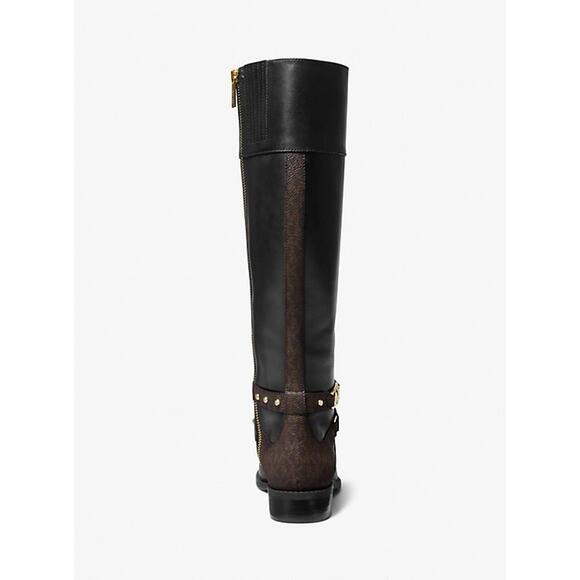 MICHAEL KORS KINCAID LEATHER RIDING BOOTS W LOGO STUDDED STRAPS SZ 7 $375 MSRP - Picture 4 of 6